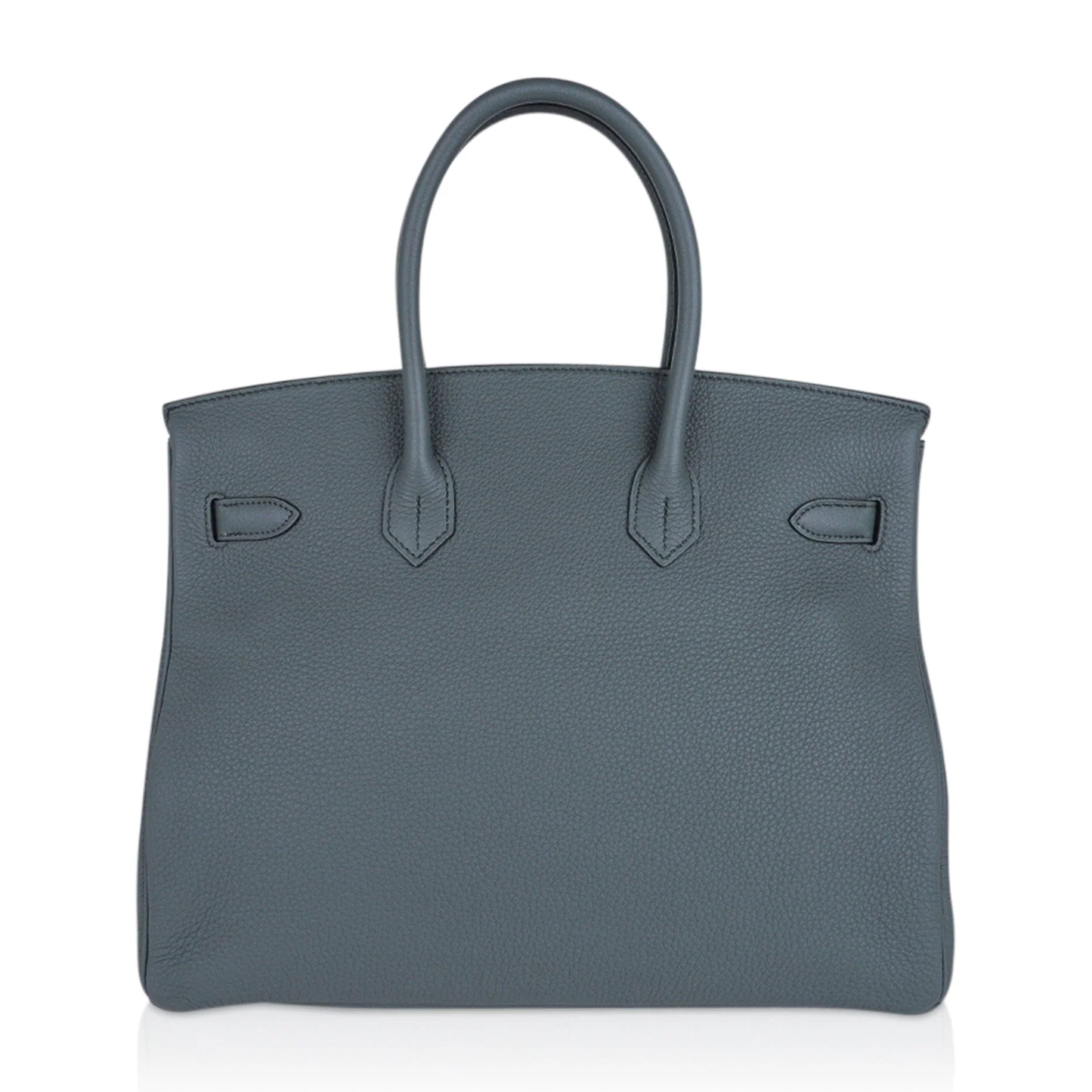 Muted Sage Grey-Green Pebble Grain Large Trapezoid Hand Tote With Cool Polished Silvery Twist Lock Hardware And Matching Textured Suspended Metal Padlock Charm