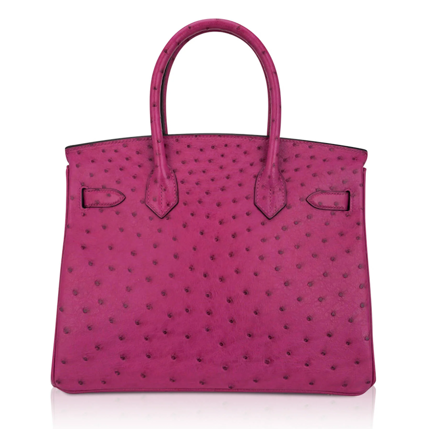 Vivid Violet-Tinged Fuchsia Dotted Quill Grain Medium Trapezoid Hand Tote With Sleek Cool Silvery Twist Lock Hardware And Matching Suspended Engraved Metal Padlock Charm