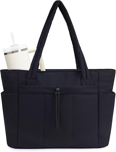Puffer Tote Bag with Cup Holder & Laptop Compartment & Trolley Sleeve for Travel, Work, Nurse, Women