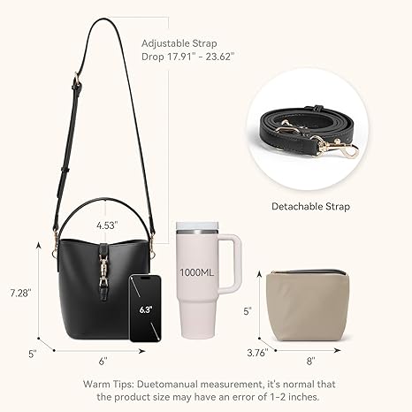 Small Bucket Bag for Women Crossbody Bags Trendy Vegan Leather Shoulder Purses Designer Ladies Handbags