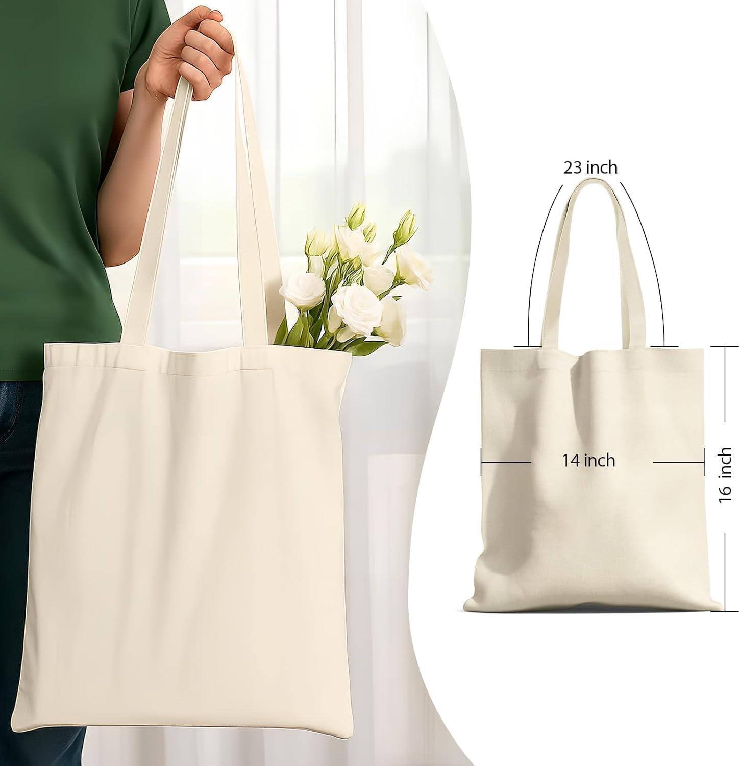 Available Premium Canvas Reusable Tote Gift Bags,Made of Natural Canvas with Handle,Work,DIY,Shopping