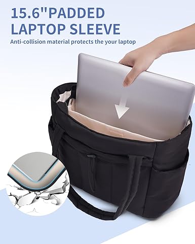 Puffer Tote Bag with Cup Holder & Laptop Compartment & Trolley Sleeve for Travel, Work, Nurse, Women