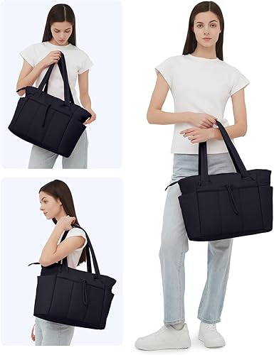 Puffer Tote Bag with Cup Holder & Laptop Compartment & Trolley Sleeve for Travel, Work, Nurse, Women