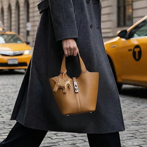 Women Vegan Leather Bucket Purse for Women Top Handle Handbag Shoulder Bag with Detachable Small Purse