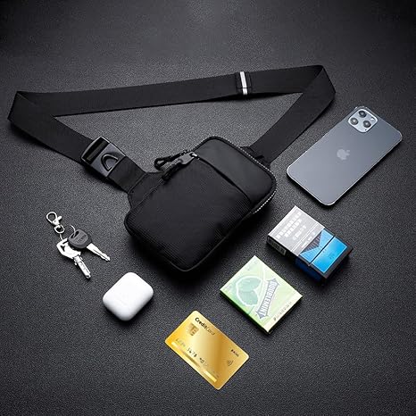 Mini Crossbody Sling Bag Chest Bag Dual Pocket Water Resistant Fanny Pack for Men Women Running Travelling