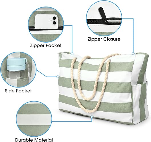 Beach Bags for Women Large Waterproof Beach Tote Bag Zipper Beach Bags Waterproof Sandproof Swim Pool Bag Large Tote