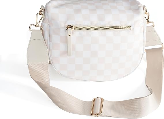 Spacious Checkered Nylon Crossbody Bag Bum Bag Handbags Wallets for Women