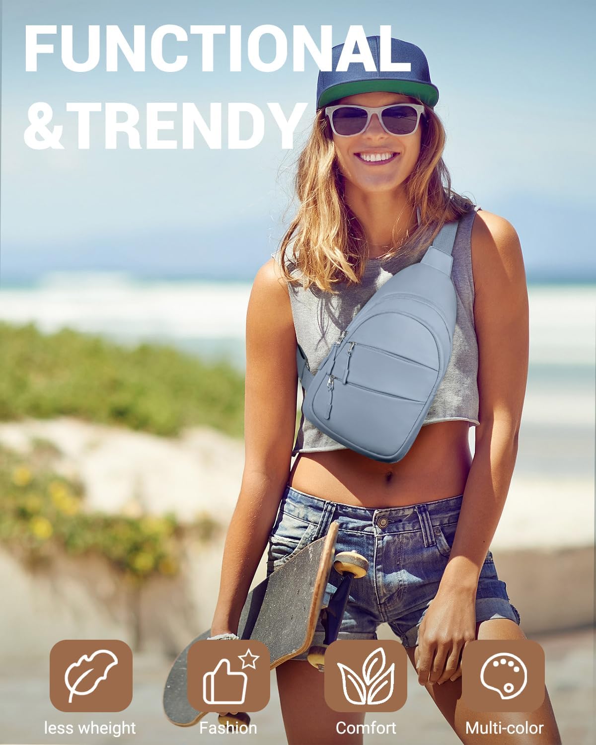 Crossbody Bags for Women, Sling Bag for Men, Small Hiking Backpack Anti Theft Lightweight for Outdoors Travel