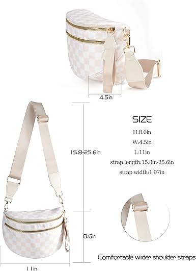 Spacious Checkered Nylon Crossbody Bag Bum Bag Handbags Wallets for Women