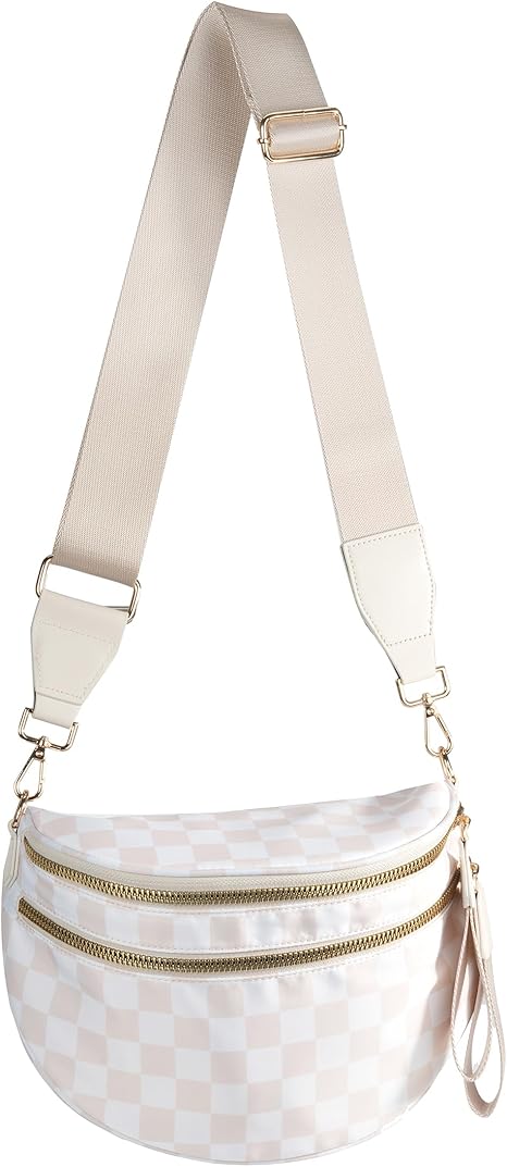 Spacious Checkered Nylon Crossbody Bag Bum Bag Handbags Wallets for Women