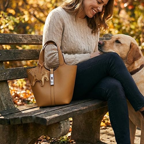 Women Vegan Leather Bucket Purse for Women Top Handle Handbag Shoulder Bag with Detachable Small Purse