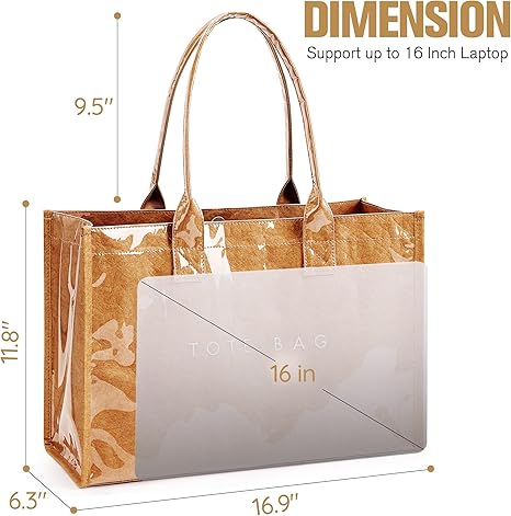 Tote Bag Women’s Kraft Paper Work Handbags Purses with Top Handle